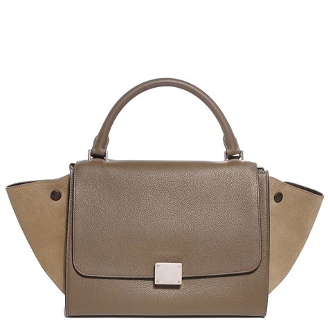 CELINE Drummed Calfskin Suede Small Trapeze Dune